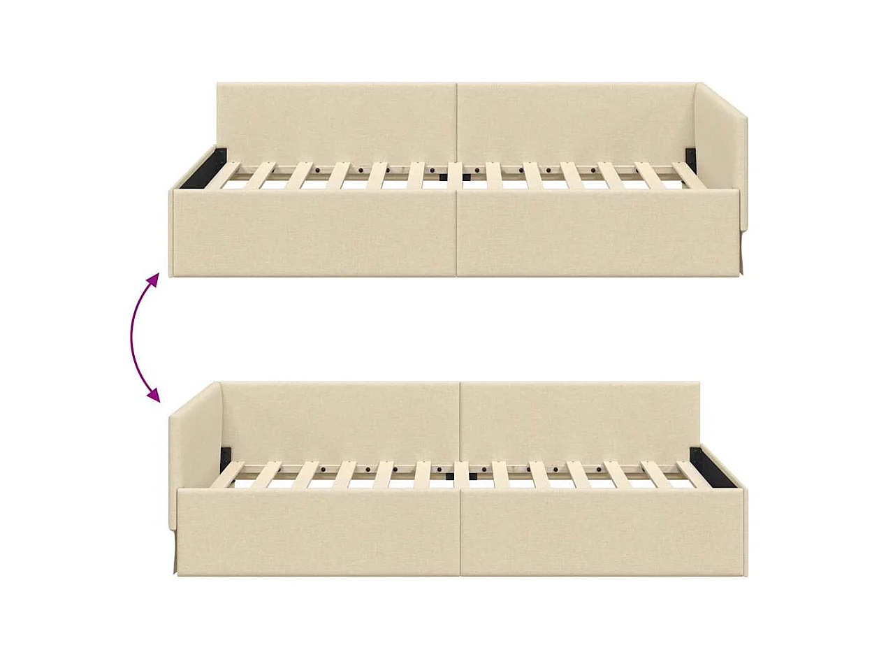 Cadre de lit d'angle avec tête de lit Crème 90 x 190 cm