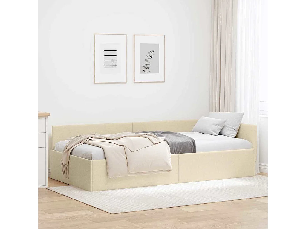 Cadre de lit d'angle avec tête de lit Crème 90 x 190 cm