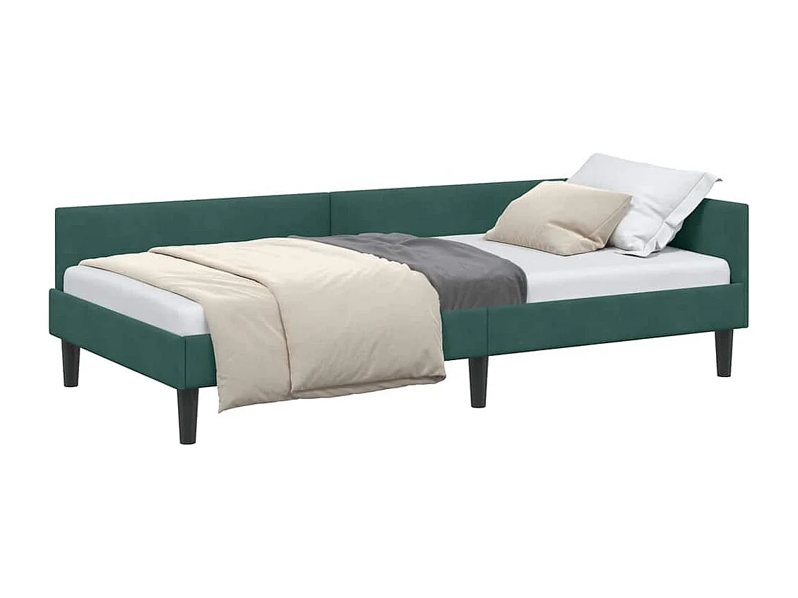 Cadre de lit d'angle avec tête de lit Vert foncé 100 x 200 cm