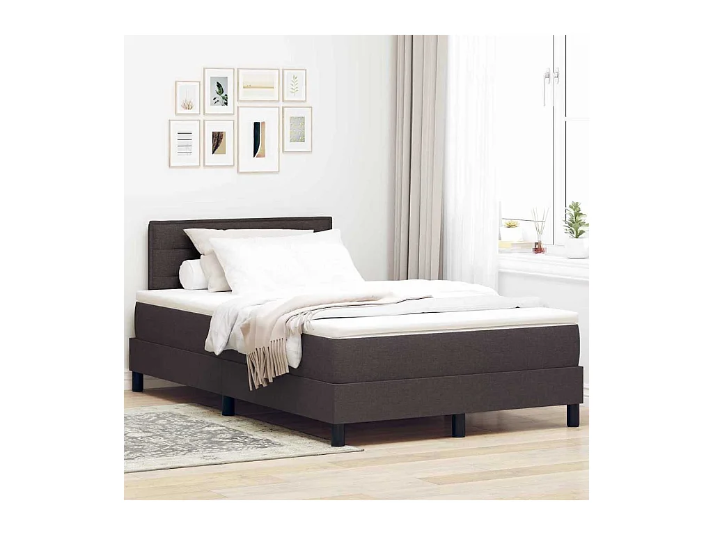 Cadre de lit avec matelas Marron foncé 120 x 190 cm tissu