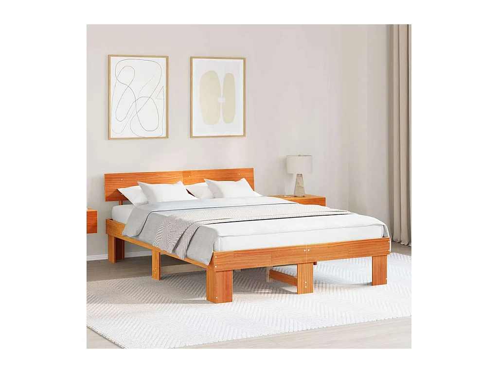 Estrutura da Cama com cabeceira Castanho-mel 160 x 200 cm