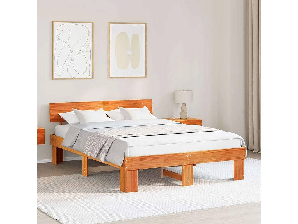 Estructura de cama con cabecera Marrón cera 160 x 200 cm