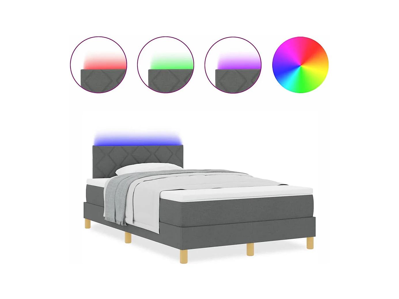 Cadre de lit avec matelas Gris foncé 120 x 200 cm tissu