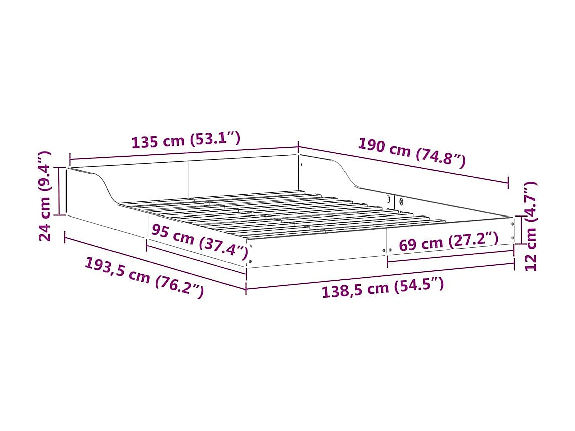 Cadre de lit Marron cire 135 x 190 cm Bois massif en pin