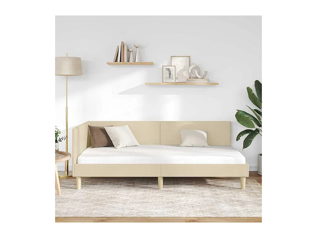 Cadre de lit d'angle Autre avec tête de lit Crème 90 x 190 cm