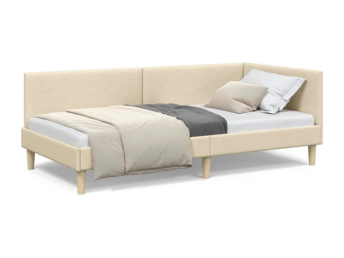 Cadre de lit d'angle Autre avec tête de lit Crème 90 x 190 cm