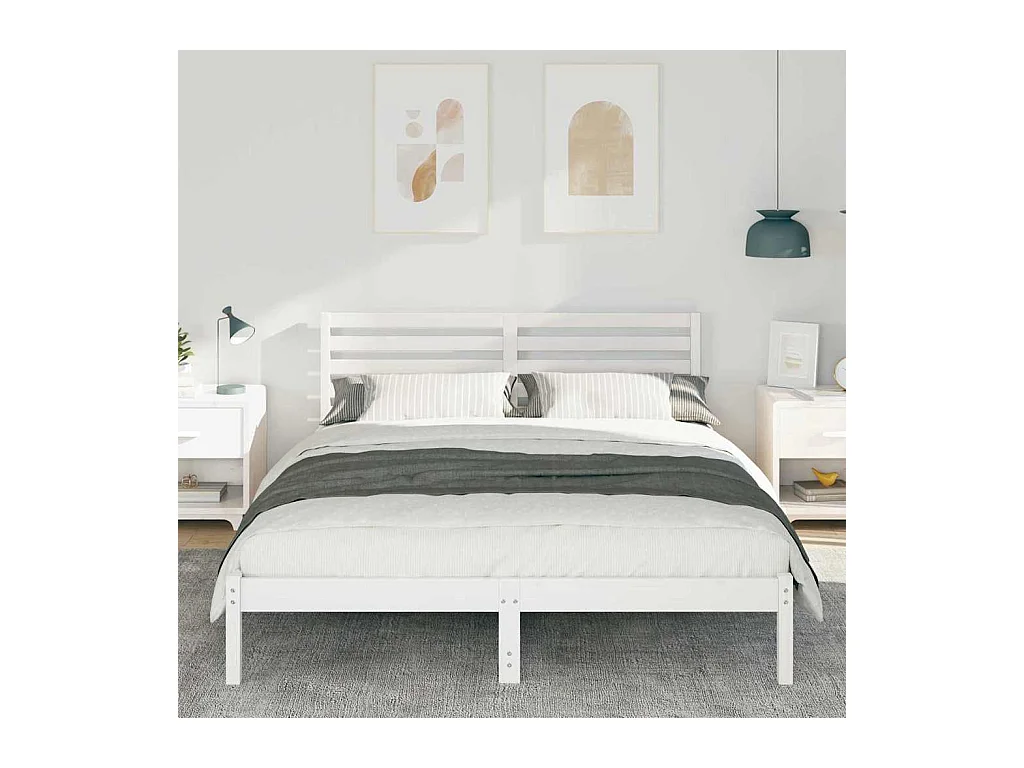 Cadre de lit Blanc 150 x 200 cm Bois massif en pin