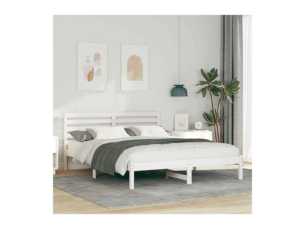 Cadre de lit Blanc 150 x 200 cm Bois massif en pin