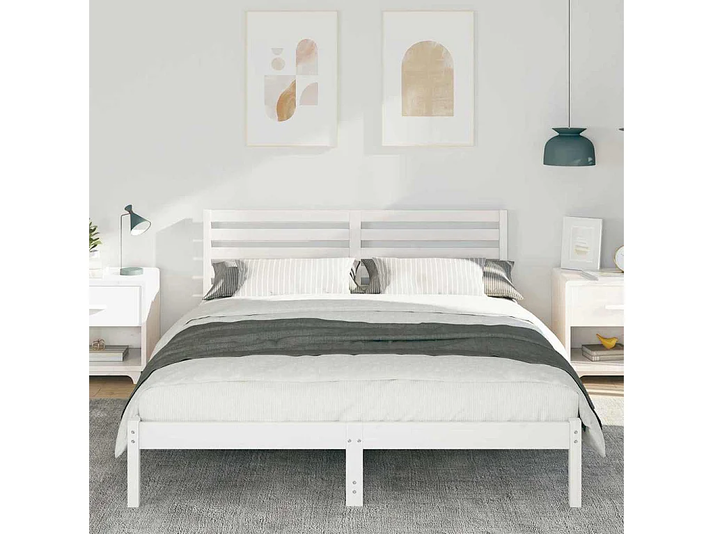 Cadre de lit Blanc 150 x 200 cm Bois massif en pin