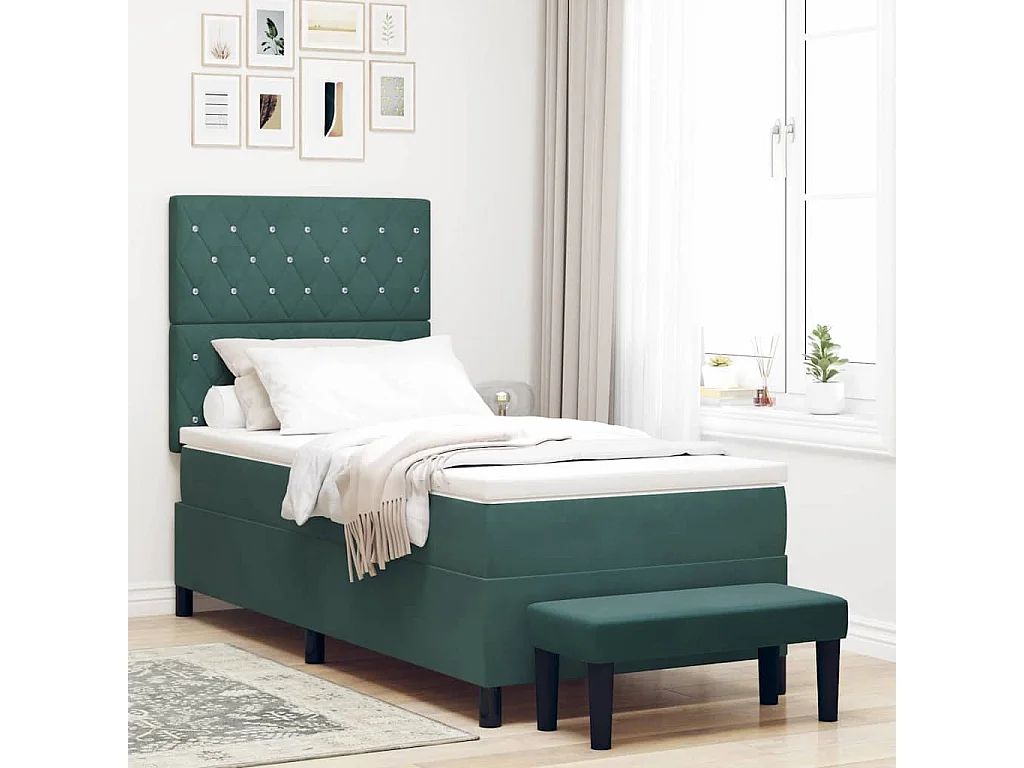 Boxspring bed met matras Donkergroen 90 x 190 cm Fluweel