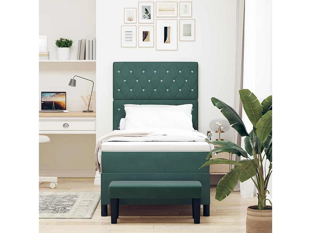 Boxspring bed met matras Donkergroen 90 x 190 cm Fluweel