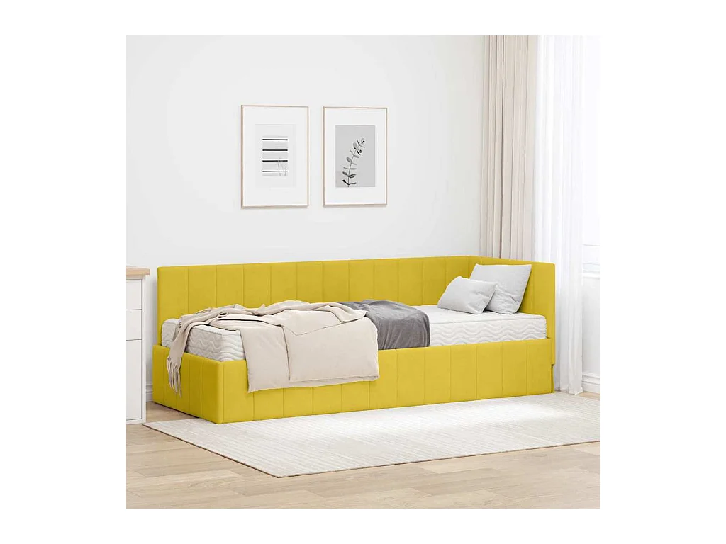 Cadre de lit d'angle avec matelas Jaune 80 x 200 cm Velours