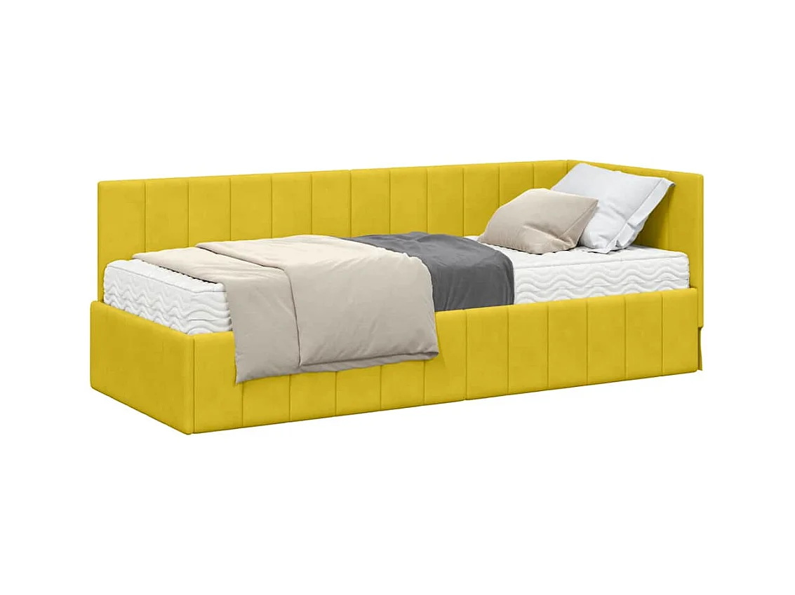 Cadre de lit d'angle avec matelas Jaune 80 x 200 cm Velours