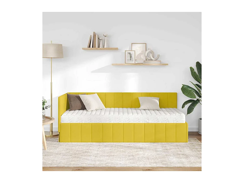Cadre de lit d'angle avec matelas Jaune 80 x 200 cm Velours