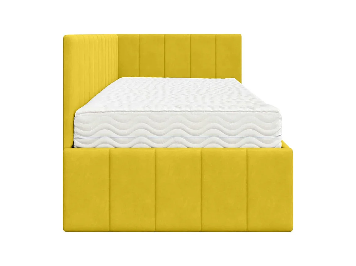 Cadre de lit d'angle avec matelas Jaune 80 x 200 cm Velours