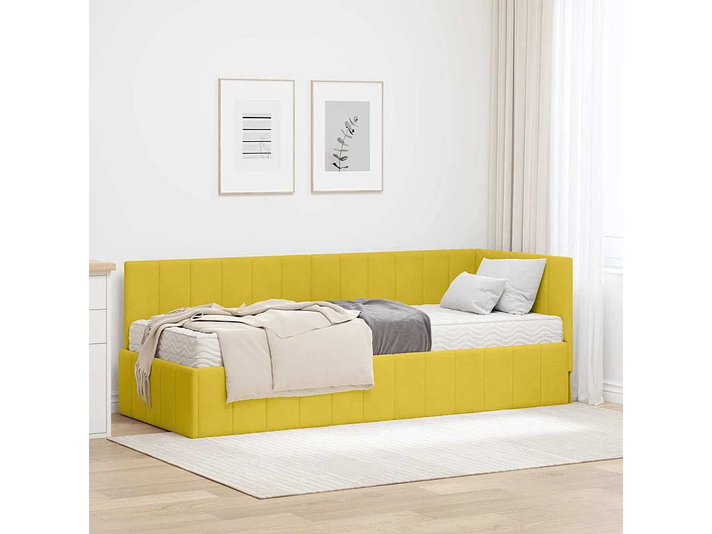 Cadre de lit d'angle avec matelas Jaune 80 x 200 cm Velours