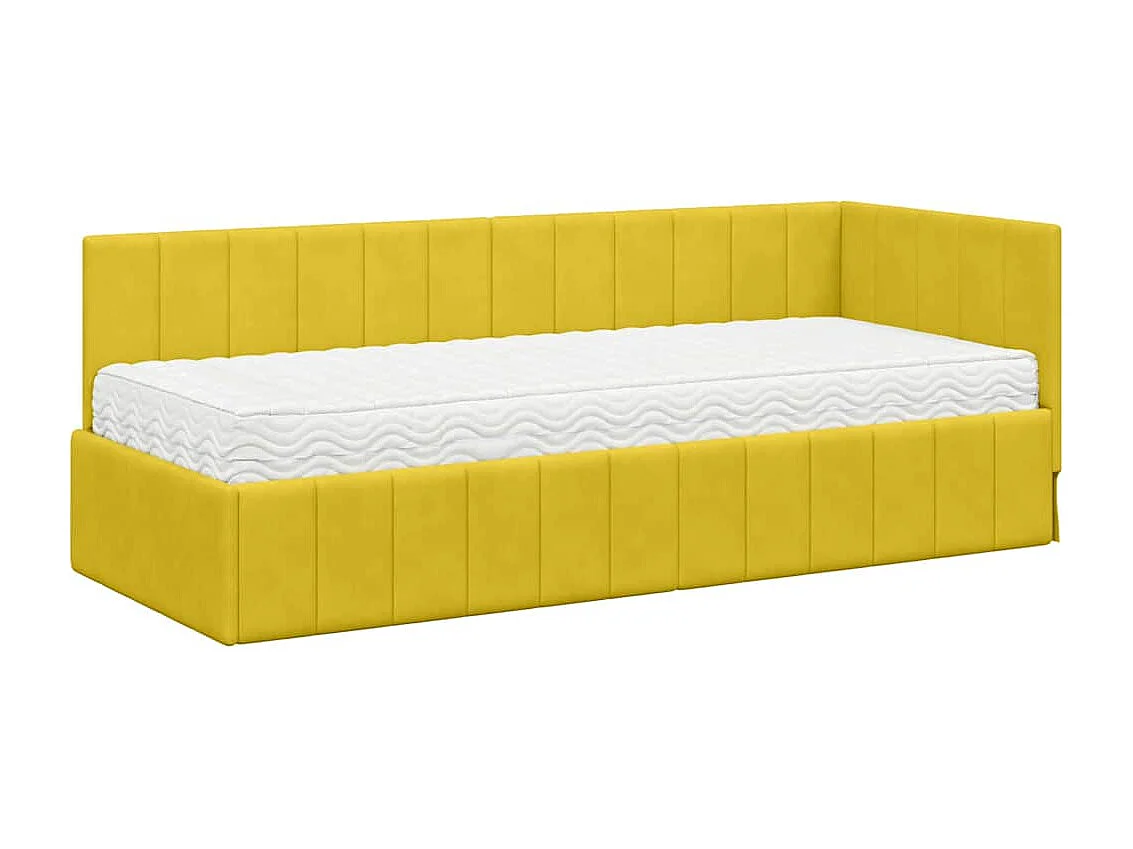 Cadre de lit d'angle avec matelas Jaune 80 x 200 cm Velours