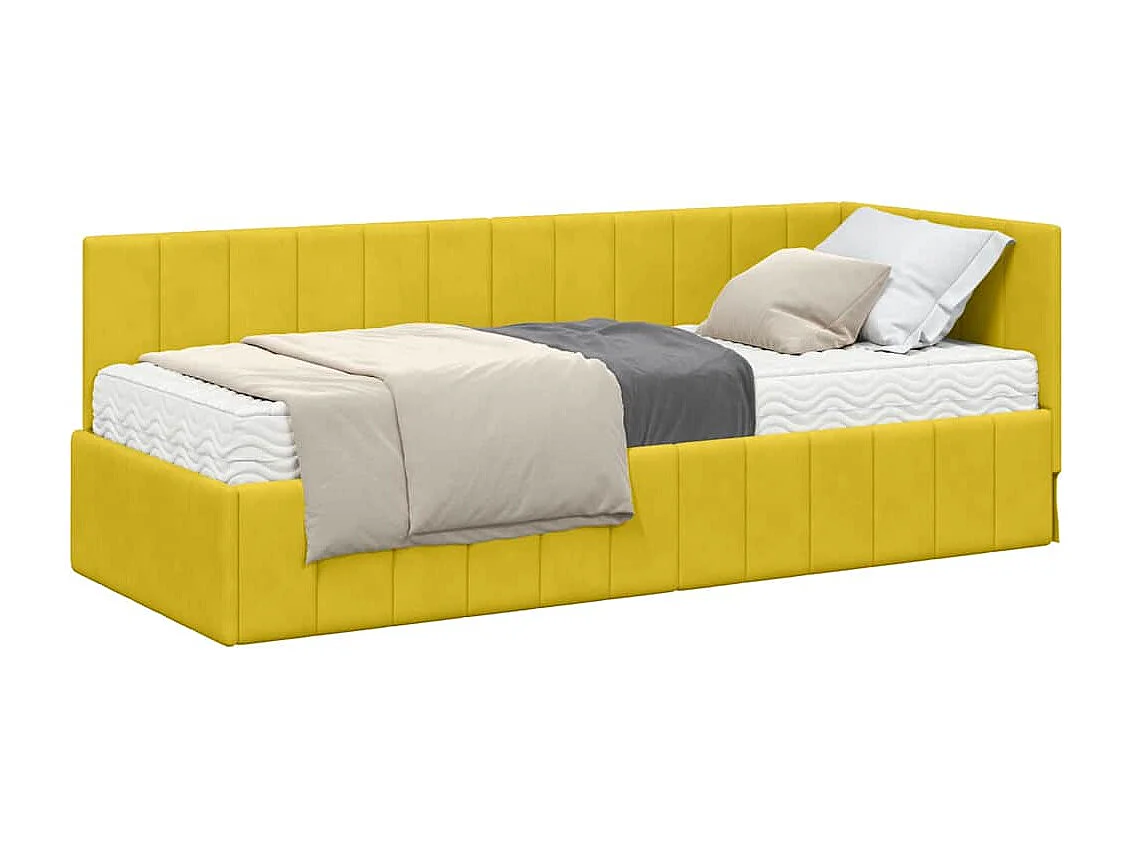 Cadre de lit d'angle avec matelas Jaune 80 x 200 cm Velours