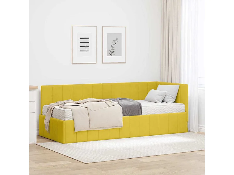 Cadre de lit d'angle avec matelas Jaune 80 x 200 cm Velours