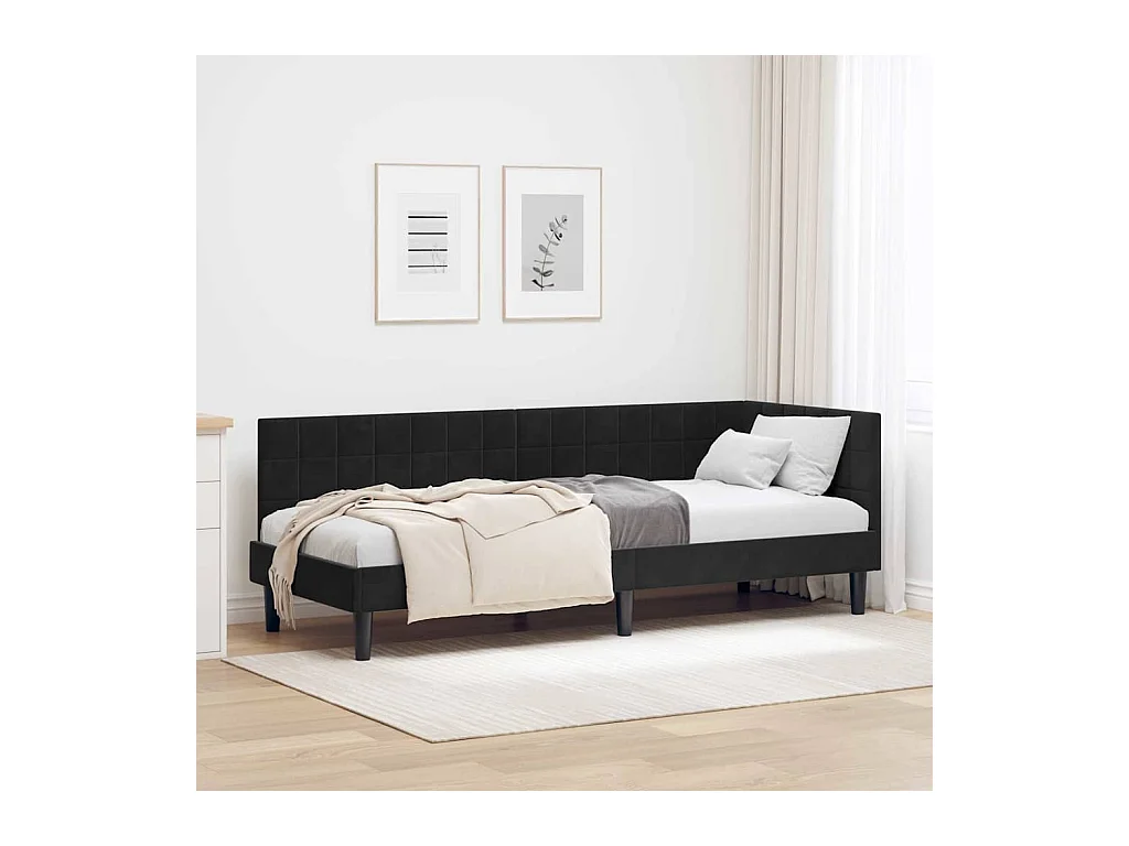 Cadre de lit d'angle avec tête de lit Noir 80 x 200 cm Velours