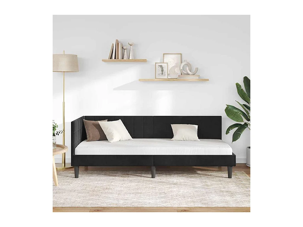 Cadre de lit d'angle avec tête de lit Noir 80 x 200 cm Velours