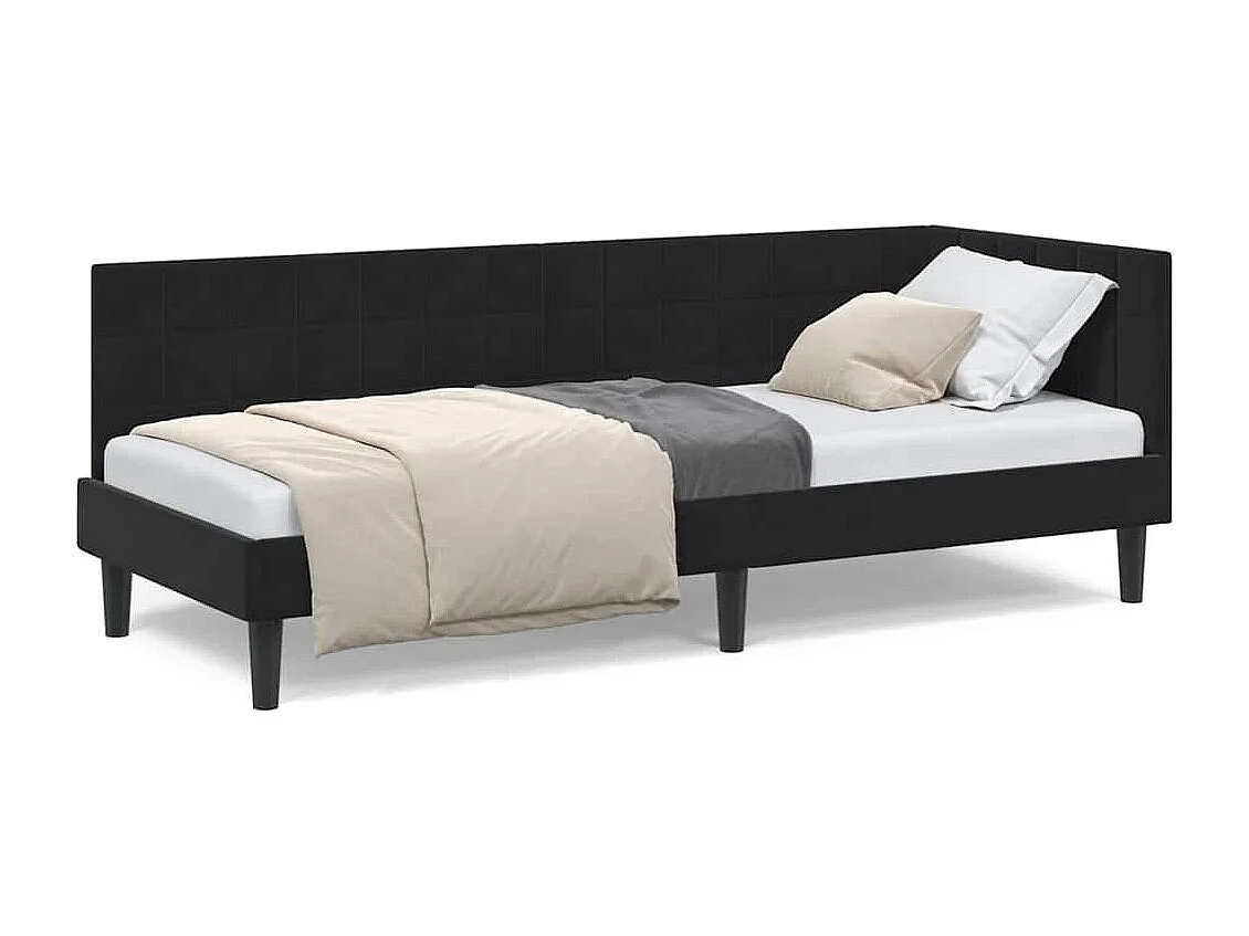 Cadre de lit d'angle avec tête de lit Noir 80 x 200 cm Velours