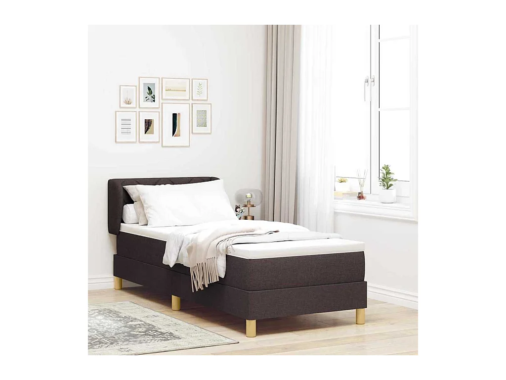 Cadre de lit avec Matelas Crème 90x200 cm Tissu Marron foncé