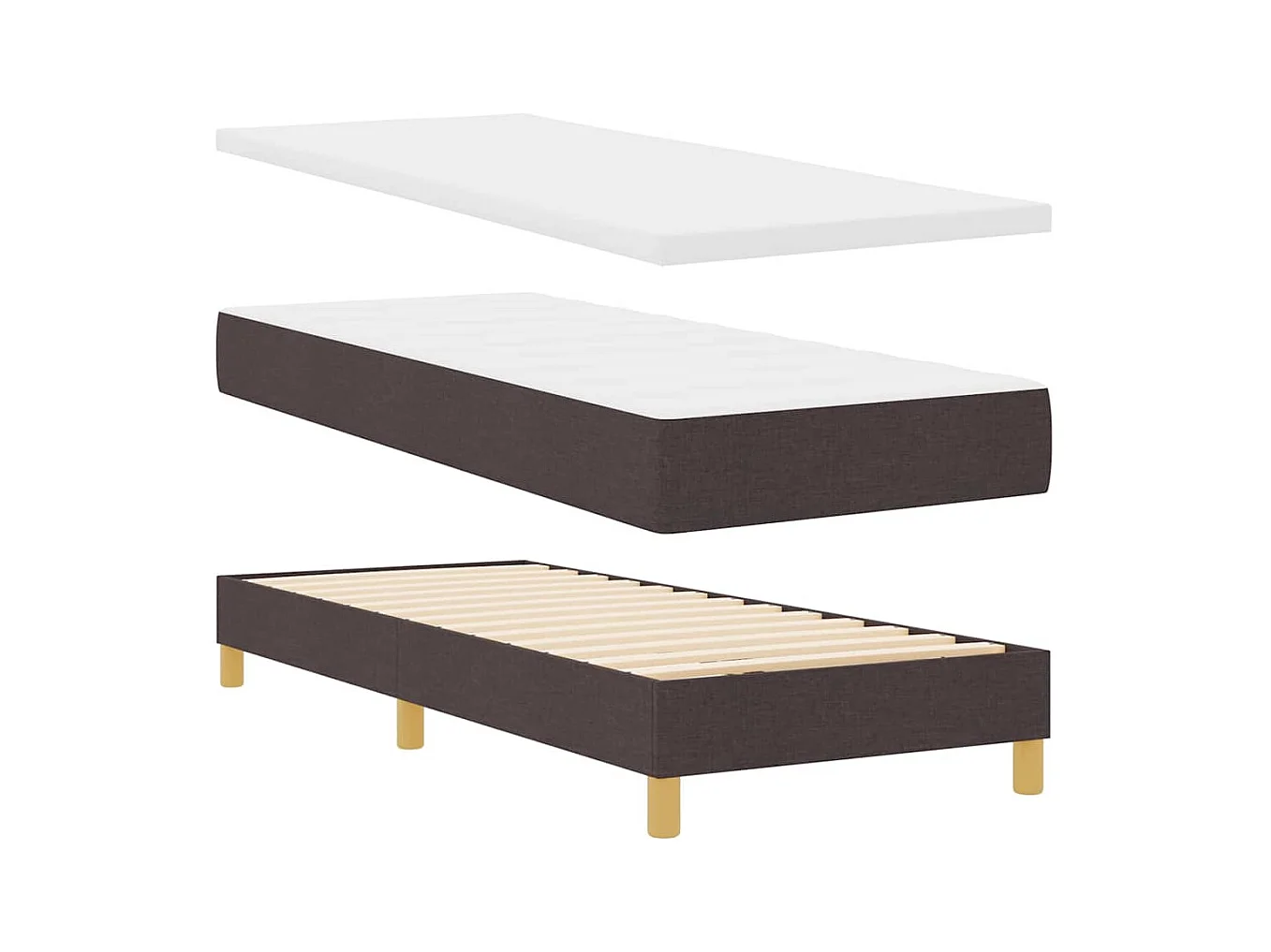 Cadre de lit avec Matelas Crème 90x200 cm Tissu Marron foncé