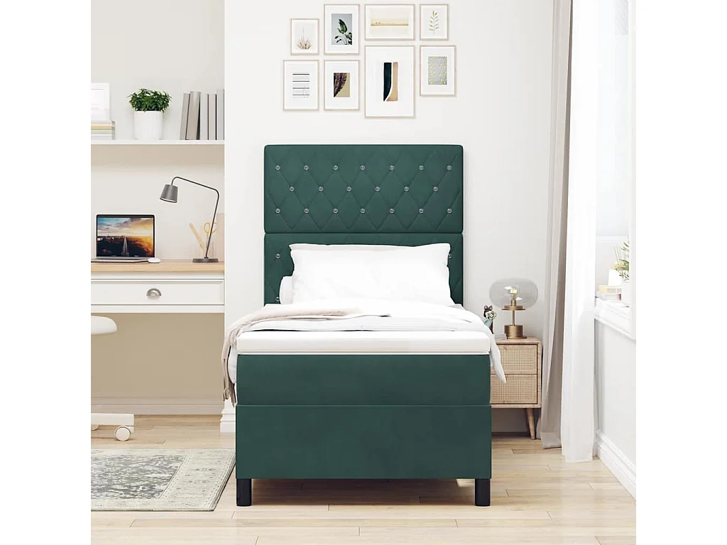 Cama tipo Box Spring Verde oscuro 90 x 190 cm Terciopelo