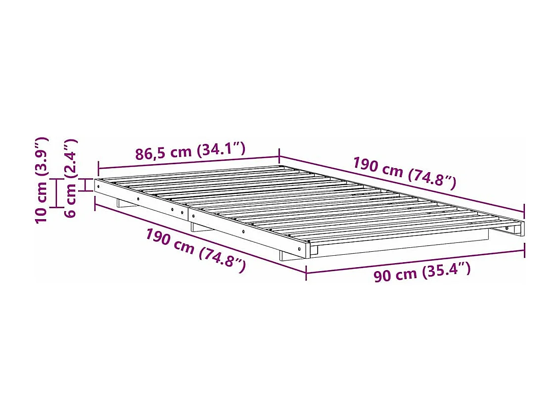 Estructura de cama Marrón 90 x 190 cm Madera maciza de pino