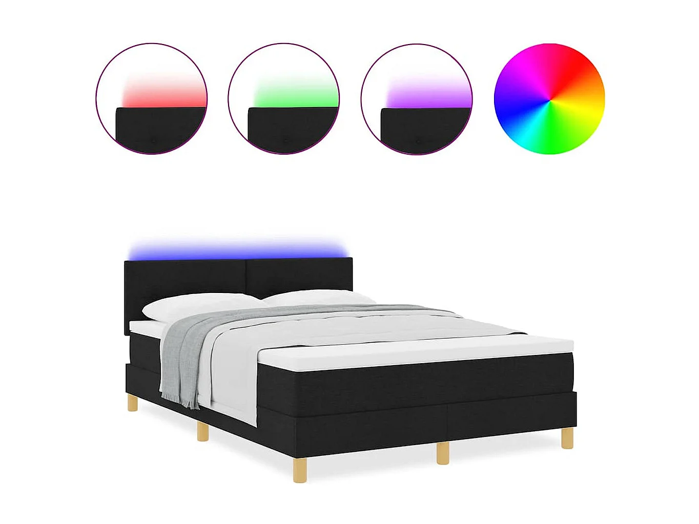 Cama tipo Box Spring con colchón Negro 160 x 200 cm tela
