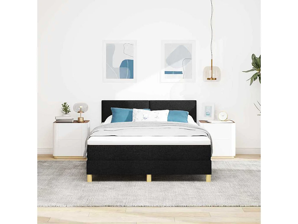 Cama tipo Box Spring con colchón Negro 160 x 200 cm tela