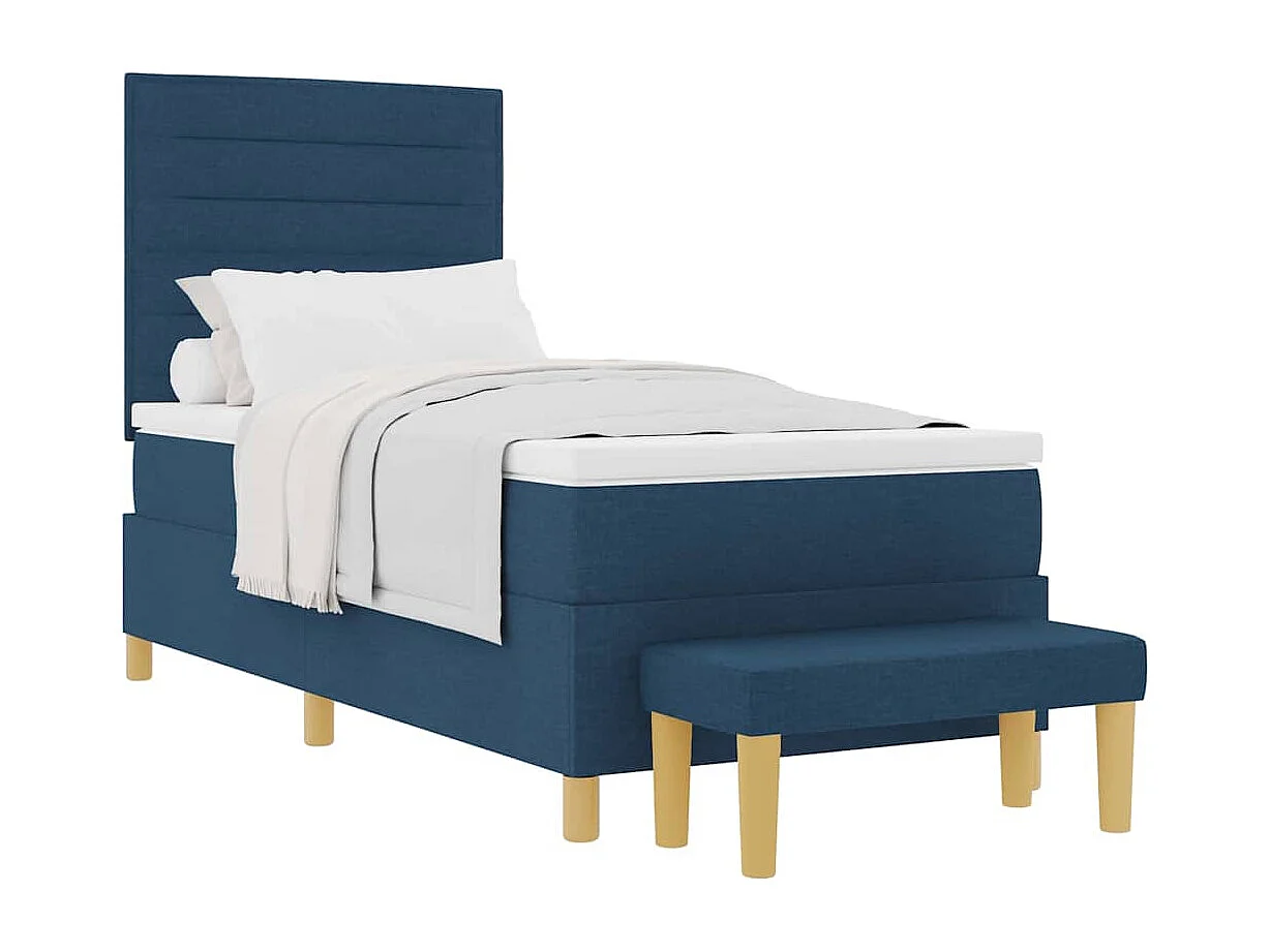 Cama tipo Box Spring con colchón Azul 90 x 190 cm tela
