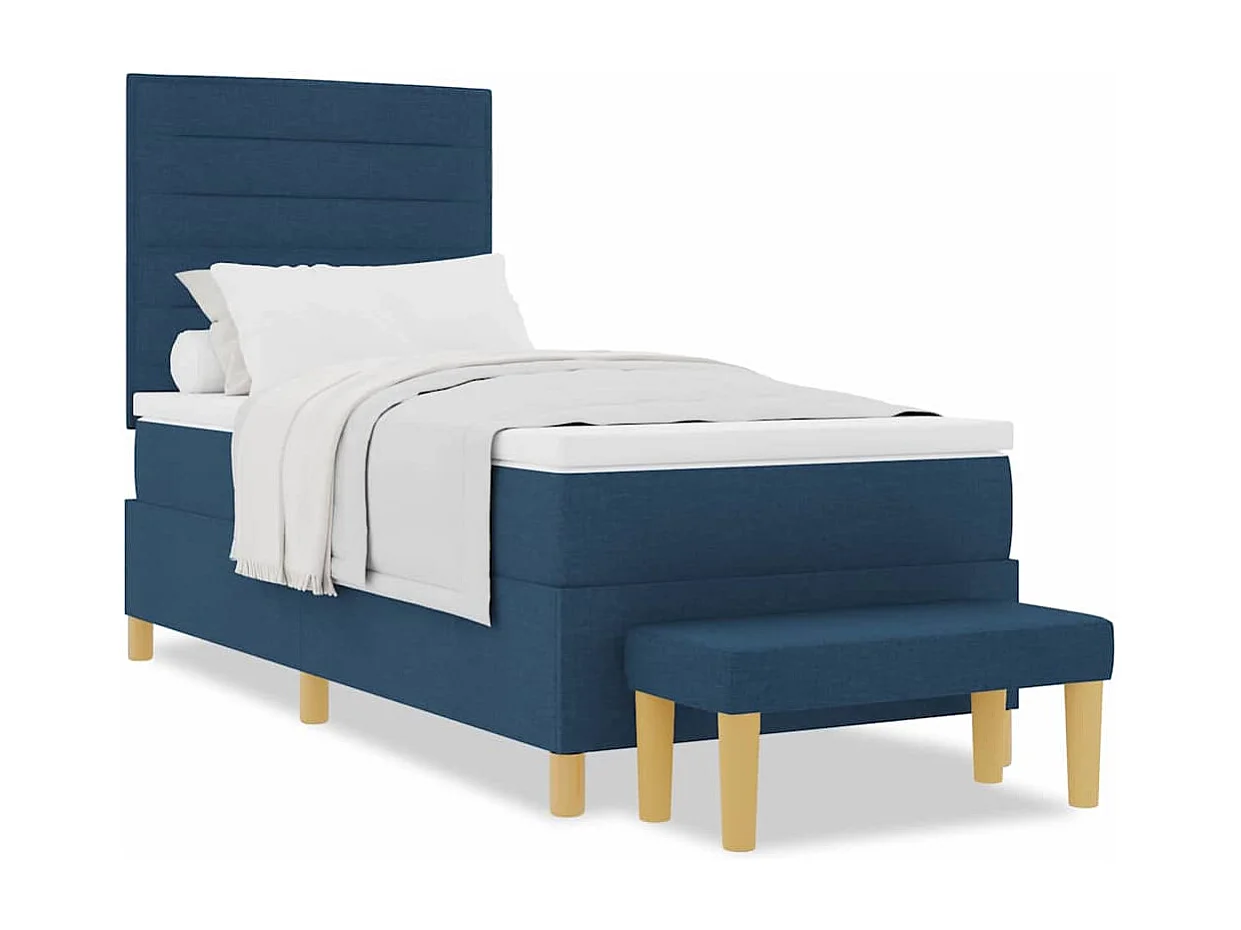 Cama tipo Box Spring con colchón Azul 90 x 190 cm tela