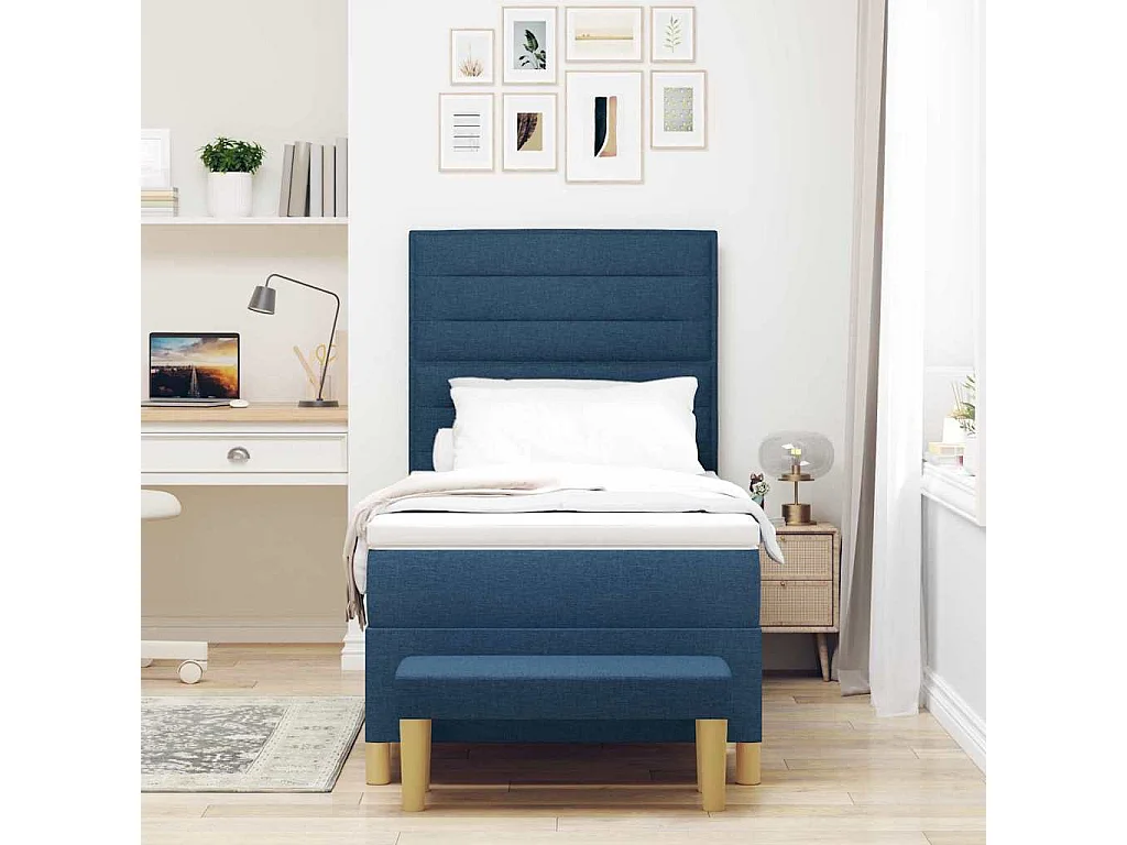 Cama tipo Box Spring con colchón Azul 90 x 190 cm tela