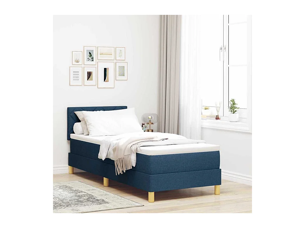 Cadre de lit avec matelas avec matelas Bleu 80 x 200 cm tissu