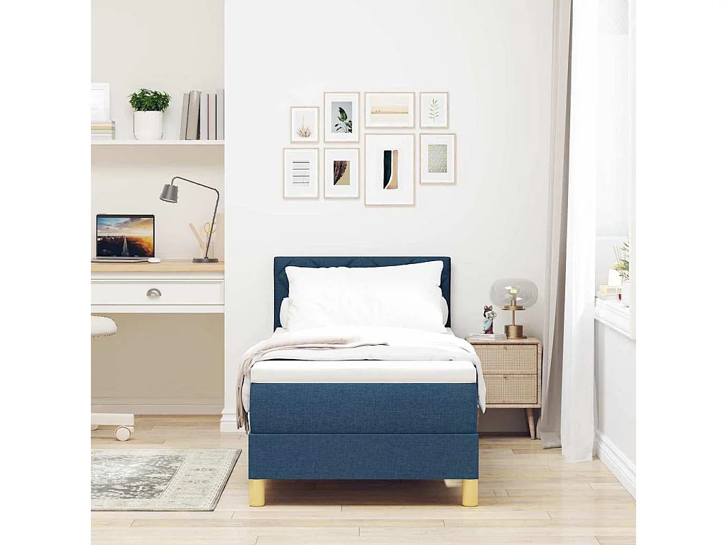 Cama box spring con colchón con colchón Azul 80 x 200 cm tela
