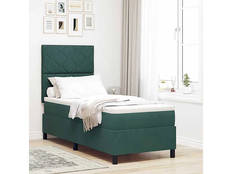 Cadre de lit avec matelas Vert foncé 80 x 200 cm Velours