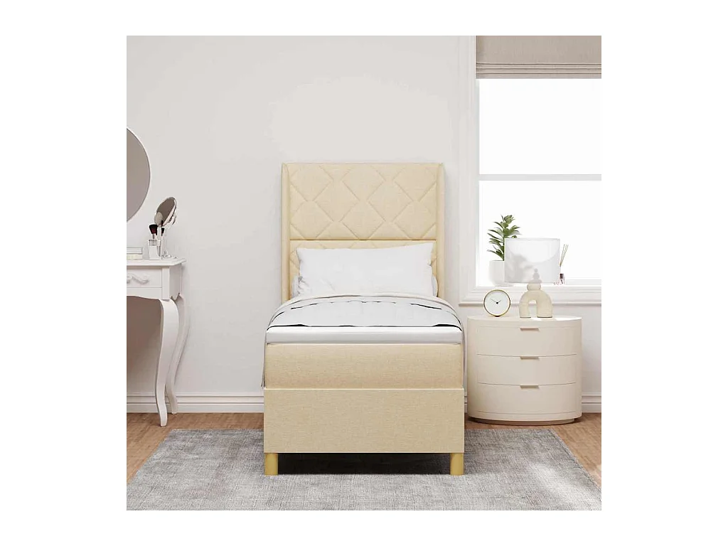 Cadre de lit avec matelas Crème 80 x 200 cm tissu