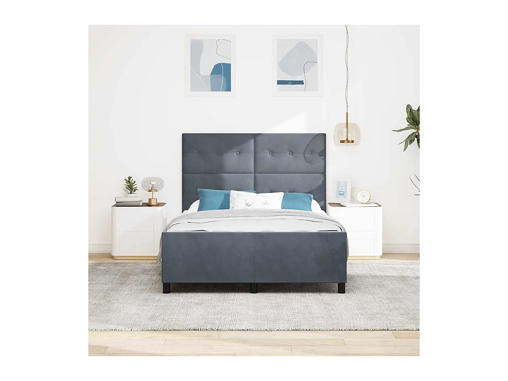 Cadre de lit avec tête de lit Gris foncé 160 x 200 cm Velours
