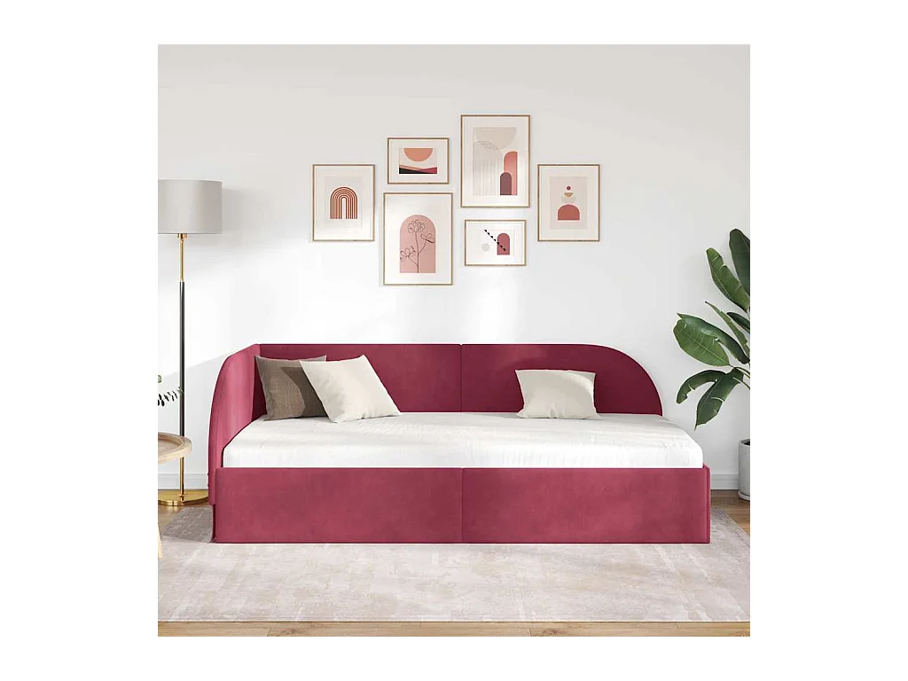 Cadre de lit d'angle Rouge bordeaux 80 x 200 cm Velours