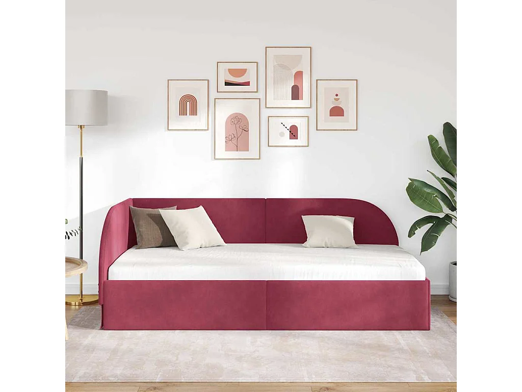 Cadre de lit d'angle Rouge bordeaux 80 x 200 cm Velours