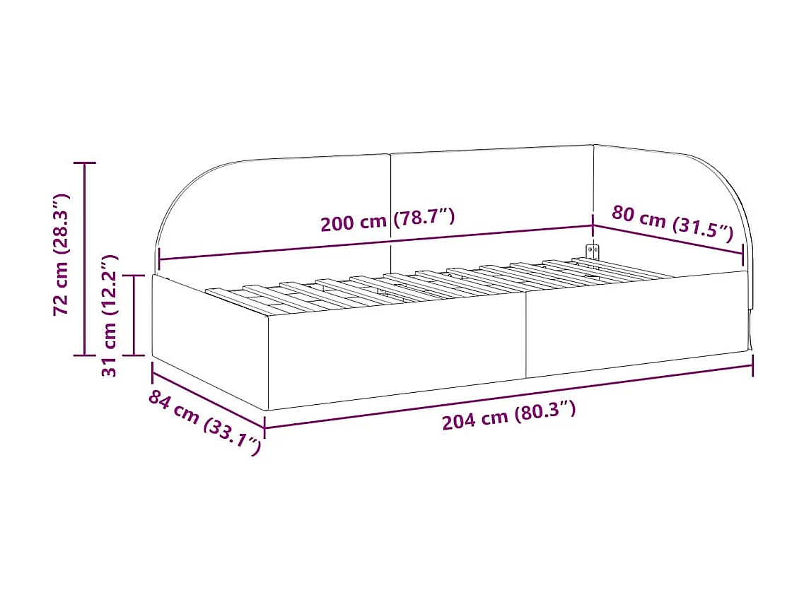 Cadre de lit d'angle Rouge bordeaux 80 x 200 cm Velours