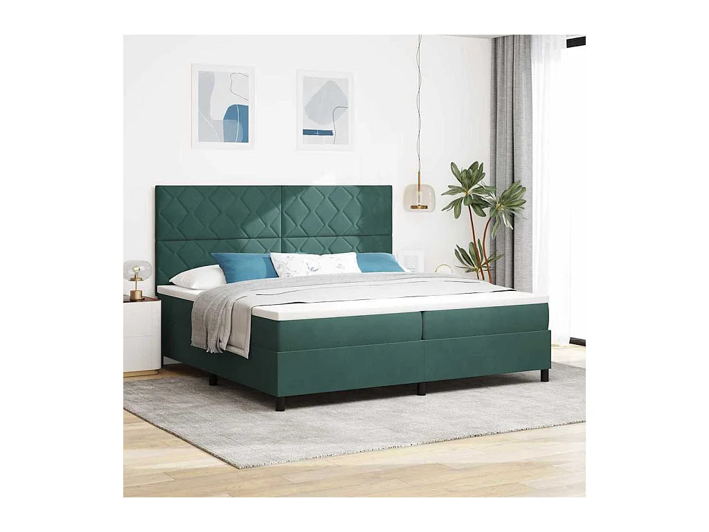 Cama Box com colchão Verde Escuro 200 x 200 cm Veludo