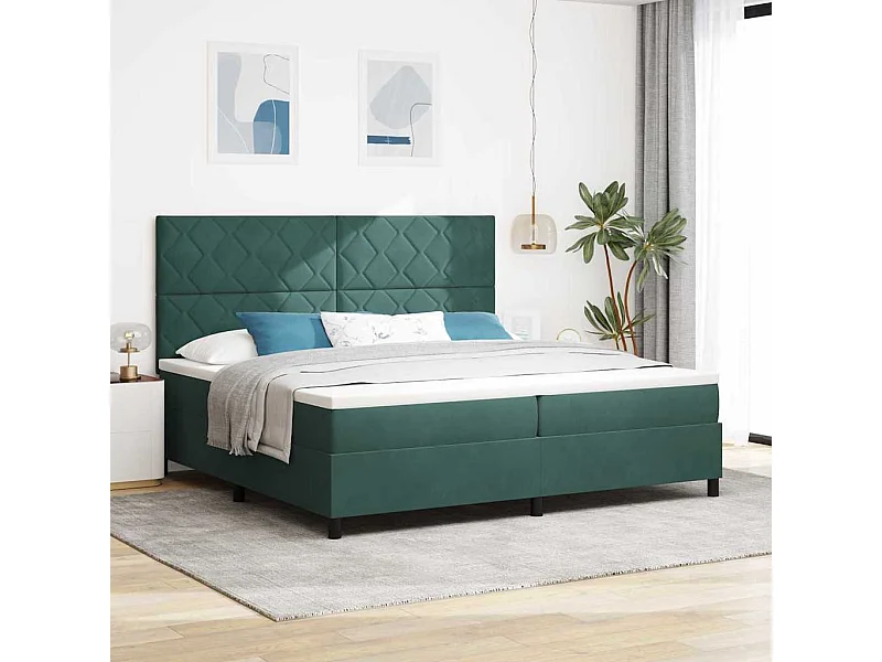 Cadre de lit avec matelas Vert foncé 200 x 200 cm Velours