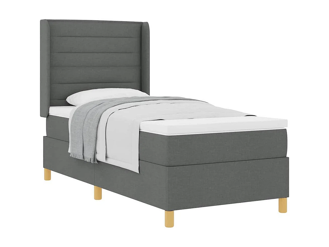 Cadre de lit avec matelas Gris foncé 90 x 190 cm tissu