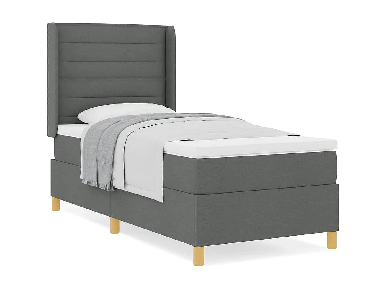 Cadre de lit avec matelas Gris foncé 90 x 190 cm tissu