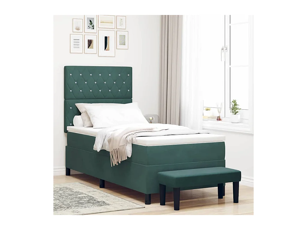 Cama Box com colchão Verde-escuro 90 x 200 cm Veludo