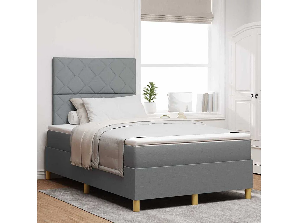 Cama tipo Box Spring con cabecera Gris claro 120 x 190 cm tela