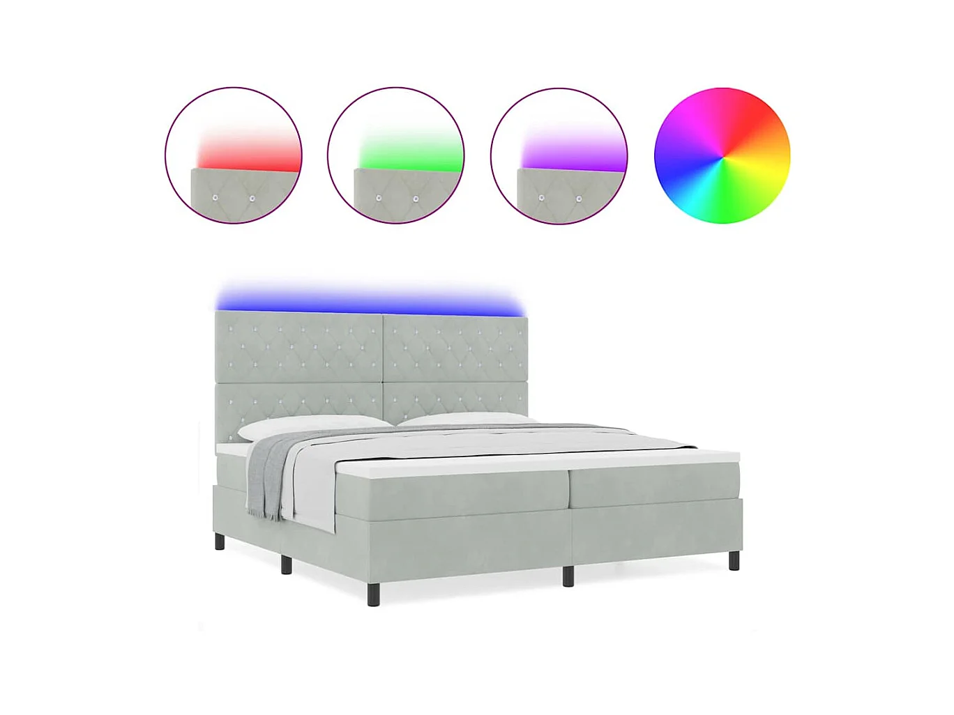 Cadre de lit avec matelas Gris clair 200 x 200 cm Velours